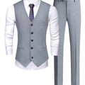 Men's Classic Gentlemen Formal Suits With Slim Fit V-neck Vest Jacket & Pants Set For Party Business