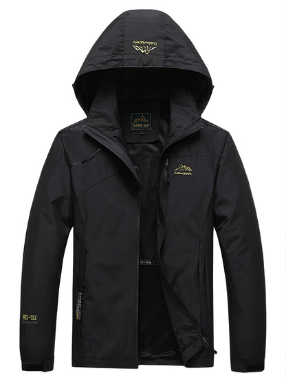 Men's Waterproof Hooded Windbreaker, Zip Up Lightweight Outerwear For Hiking Travel Outdoor, Unisex Clothes