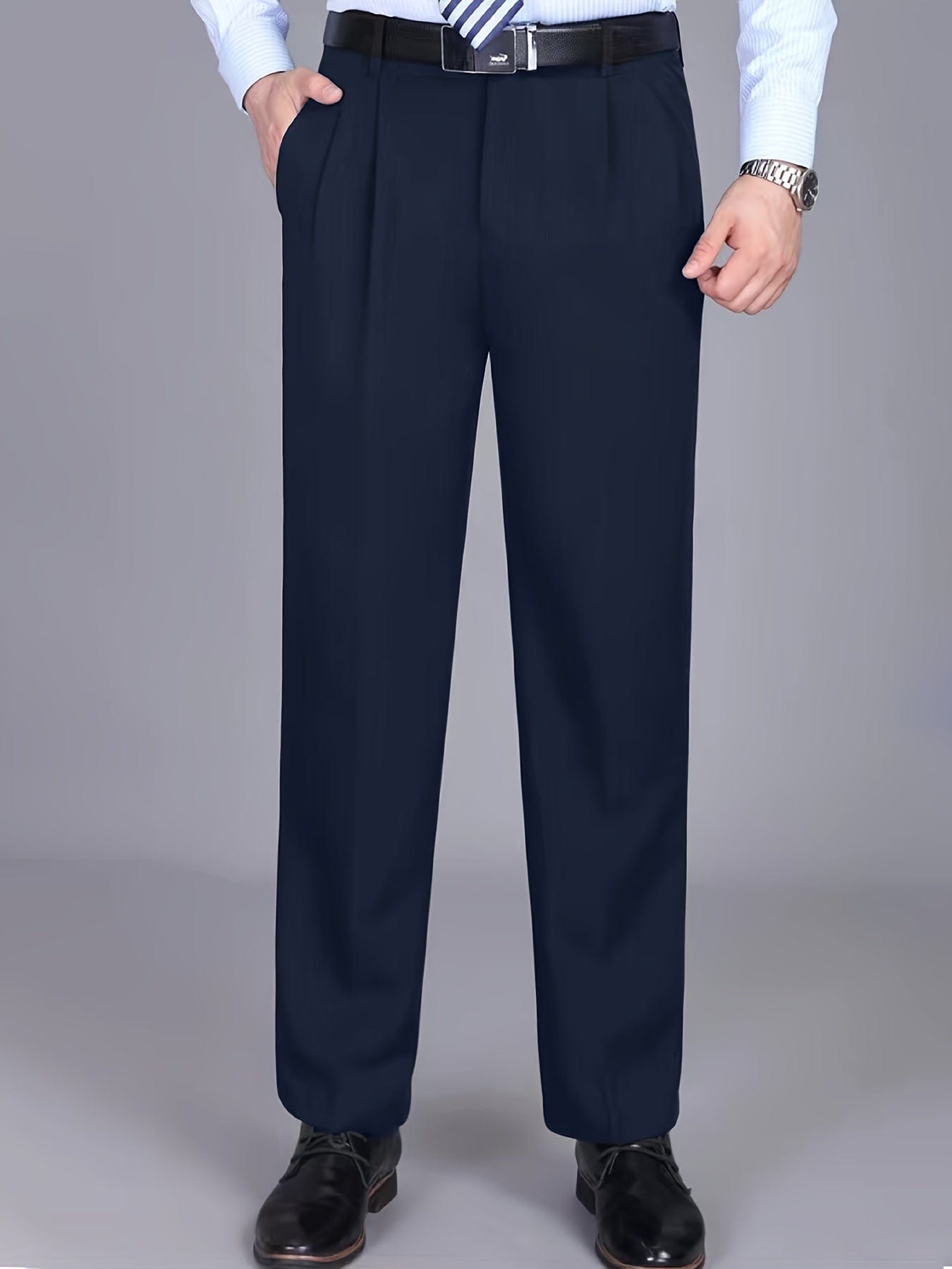 Solid Color Suit, Men's Two-button Rear Slit Business Suit + Suit Pants