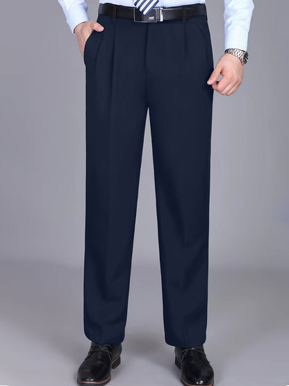 Solid Color Suit, Men's Two-button Rear Slit Business Suit + Suit Pants