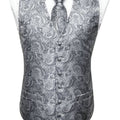 Men's Gray Paisley V-neck Suit Vest And Tie Set For Wedding Party Christmas Gifts