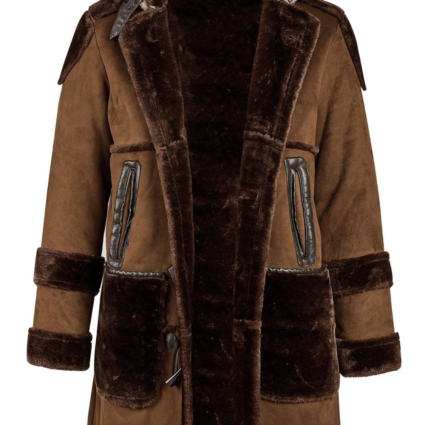 Men's Shearling Leather Coat Faux Suede Sherpa Lined Jacket With Hood Men's Clothes
