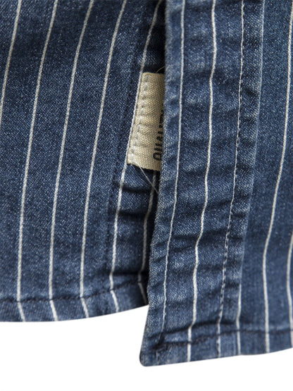 Striped Stretch Men's Denim Shirts Male Jeans Casual Slim