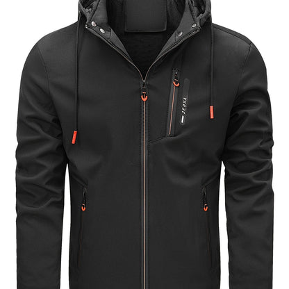 Men's Outdoor Sports Zipper Fleece Lined Hooded Jacket Coat