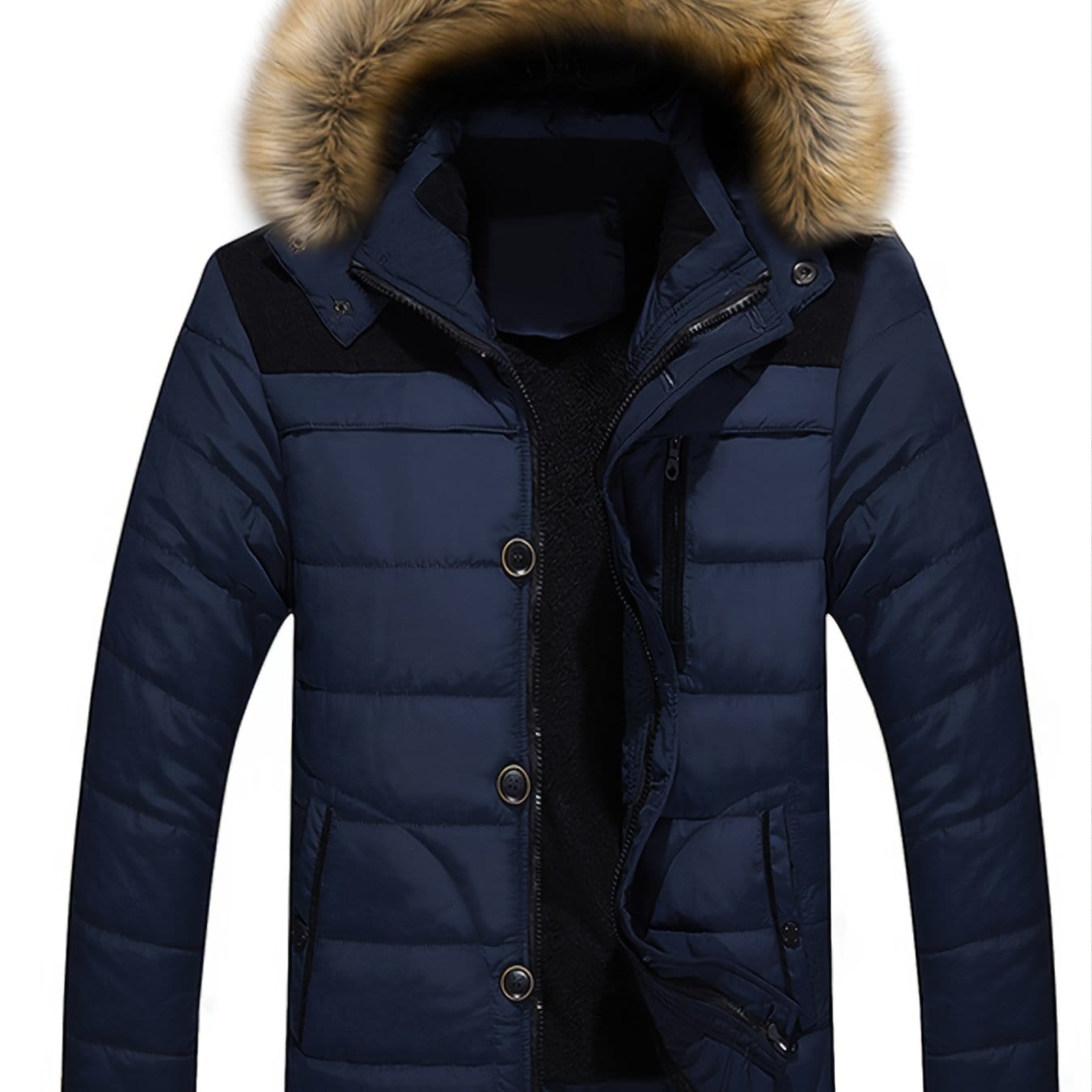 Men's Fall/Winter Fleece Parka Padded Jacket With Faux Fur Hoodie