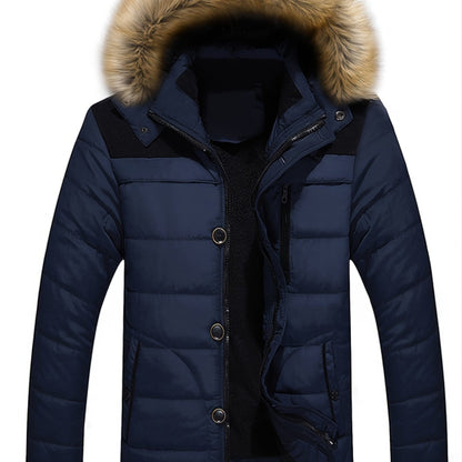 Men's Fall/Winter Fleece Parka Padded Jacket With Faux Fur Hoodie