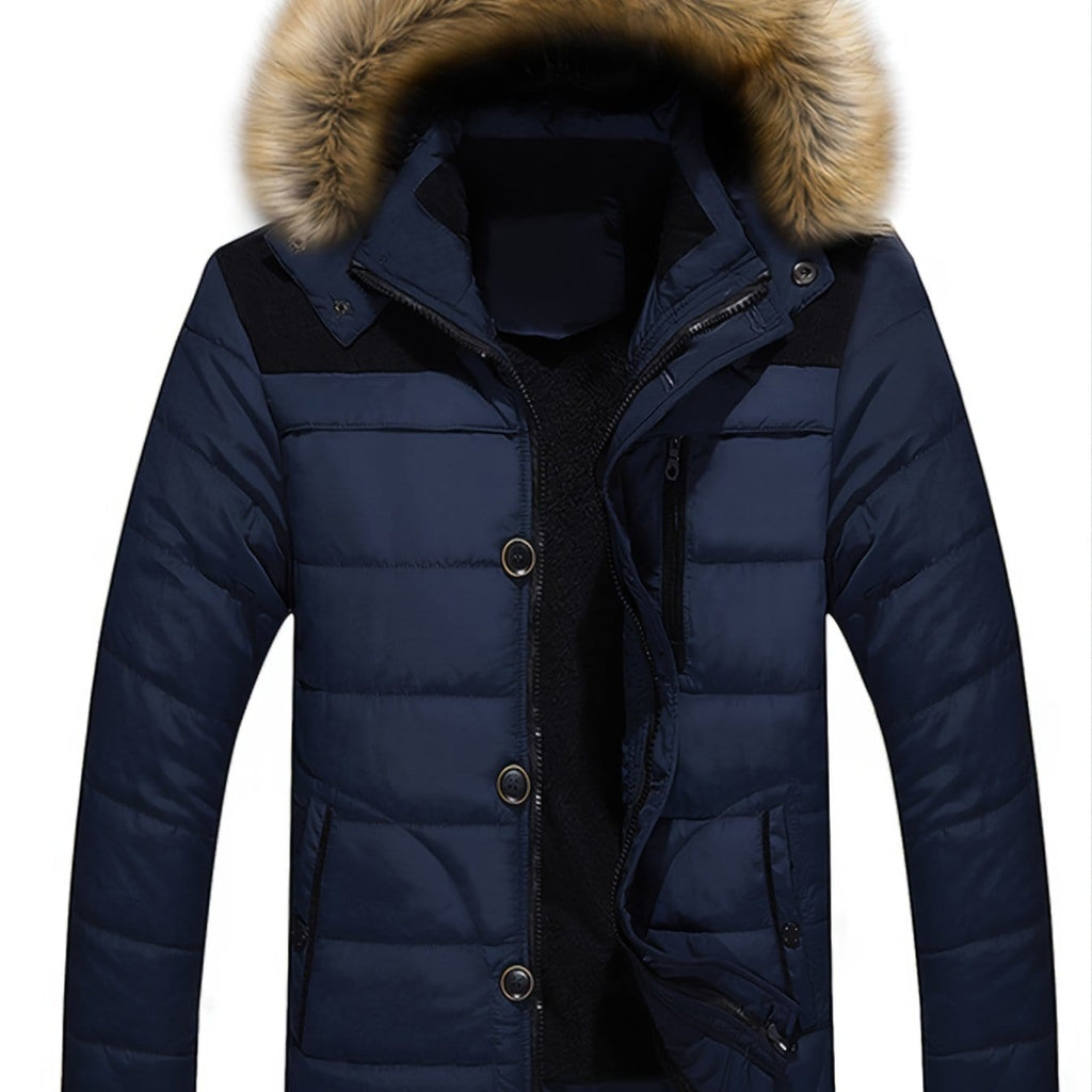 Men's Fall/Winter Fleece Parka Padded Jacket With Faux Fur Hoodie