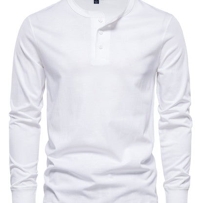 Men's Henley Collar Long Sleeve T Shirt