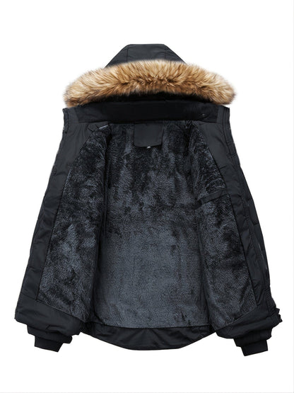 Autumn And Winter New Men's Slim Fleece Hooded Sweater Collar Cotton Coat (Sweater Collar Removable)