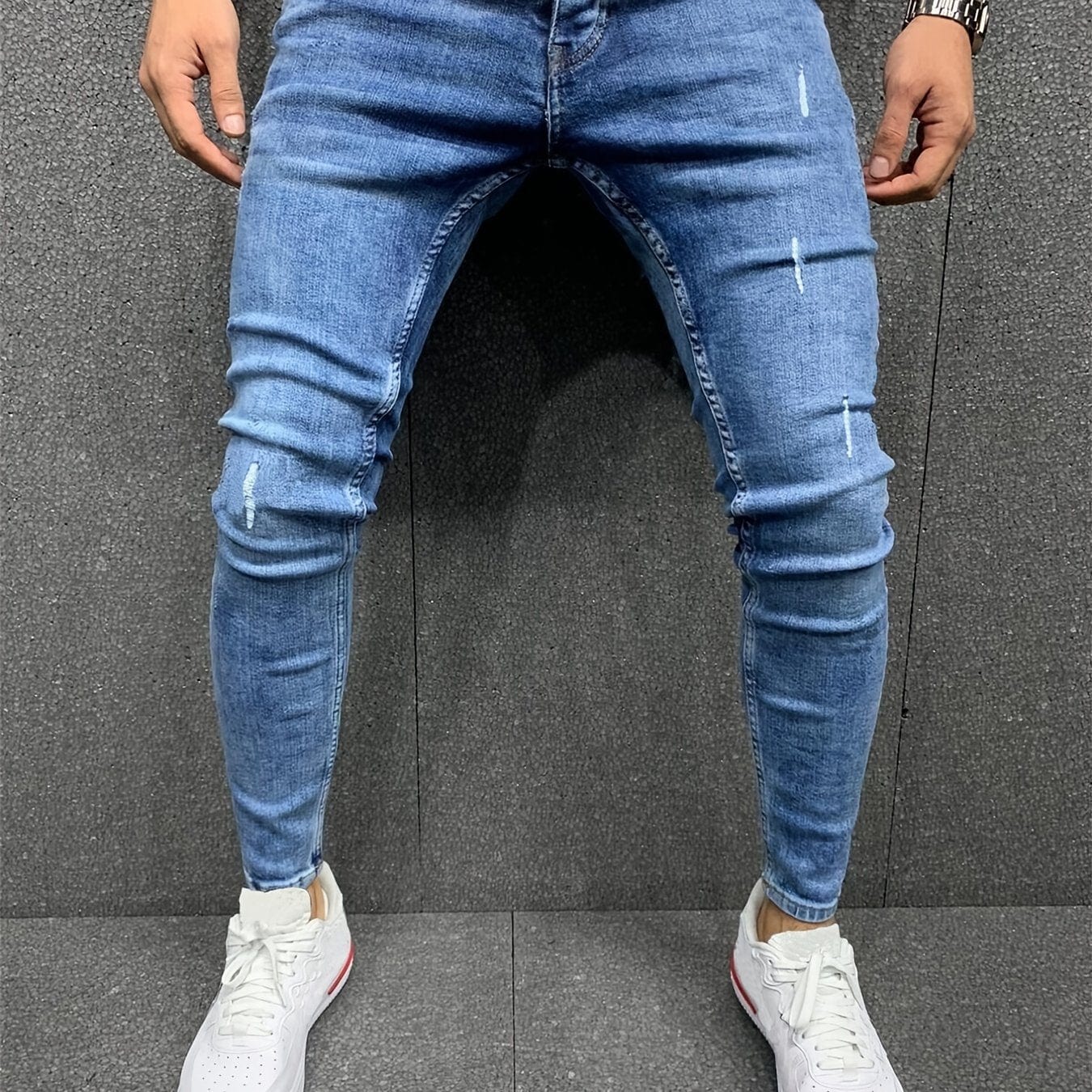 Men's Stretch Skinny Small Feet Slim Ripped Jeans