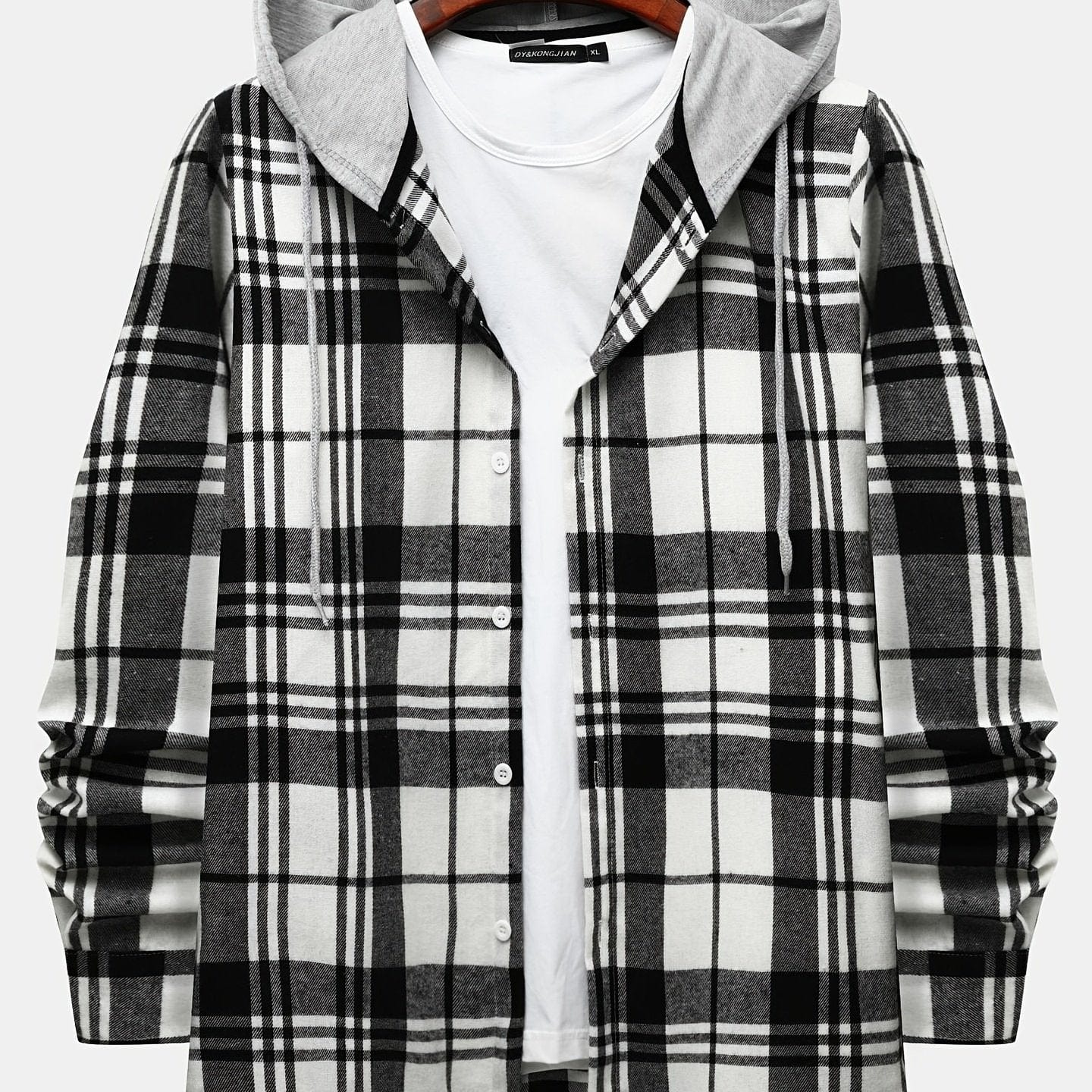 One Size Smaller,  Flannel Loose Shirt For Men Plaid Long Sleeve Casual Button-Down Shirts With Hood Christmas Gifts