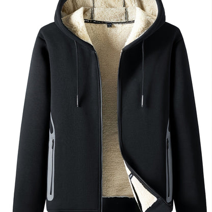 Men's Casual Fleece Thermal Drawstrings Hooded Jacket With Zipper For Winter
