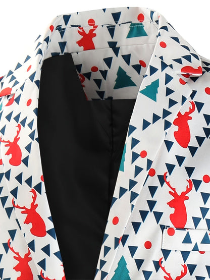 Funny Suit For Men Printed Christmas Elk Includes Jacket, Pants