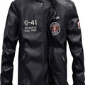 Men's Stand Collar Pu Leather Coat, Baseball Modern Jacket, Casual Long Sleeve Motorcycle Outwear Jacket