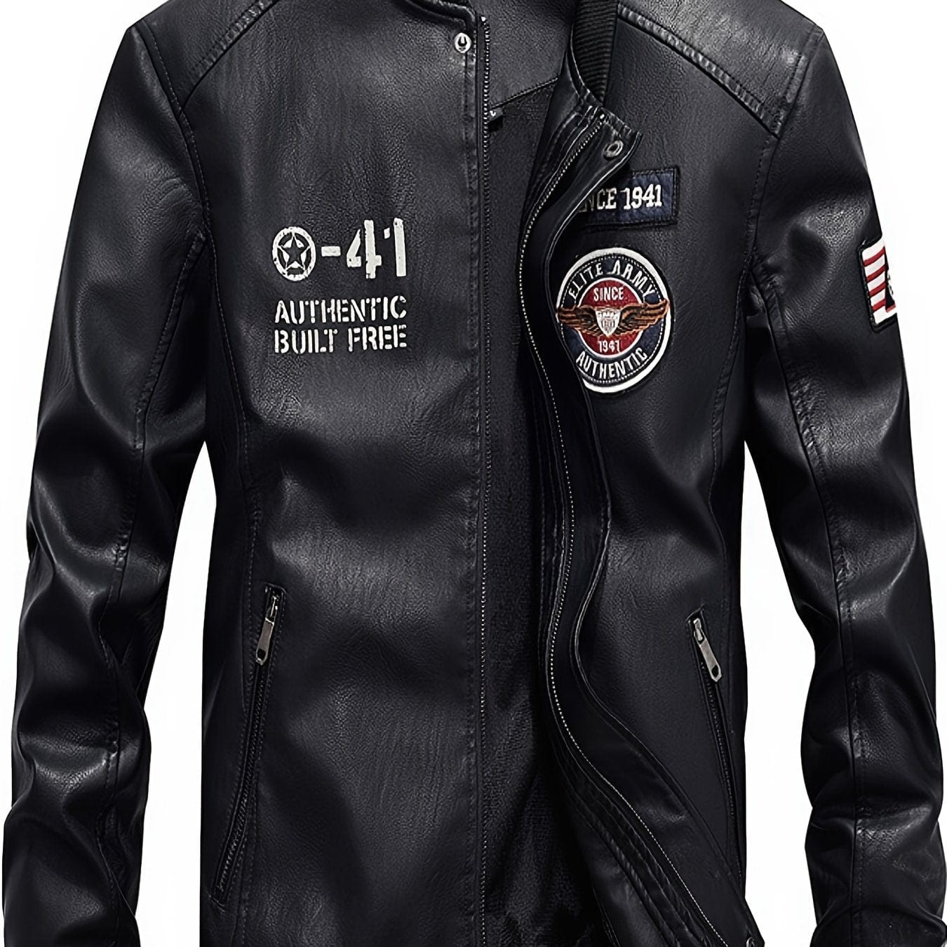 Men's Stand Collar Pu Leather Coat, Baseball Modern Jacket, Casual Long Sleeve Motorcycle Outwear Jacket