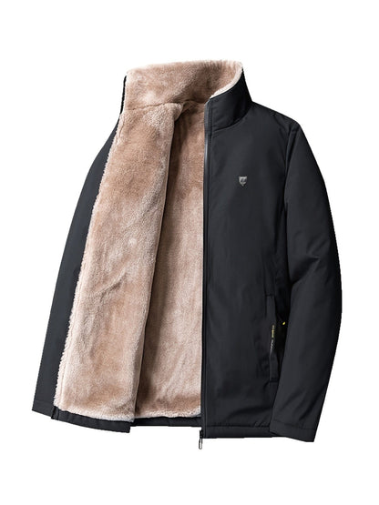 One Size Smaller,  Men's Fleece Casual Jacket, Winter Zipper Stand Collar Jacket With Pockets Jacket Gifts