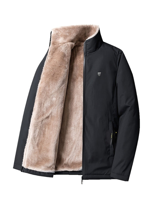 One Size Smaller,  Men's Fleece Casual Jacket, Winter Zipper Stand Collar Jacket With Pockets Jacket Gifts