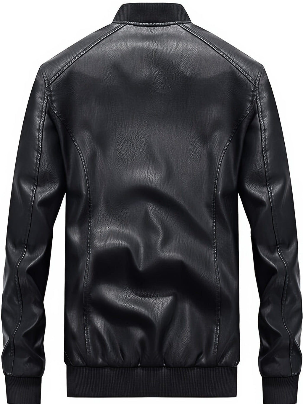 Men's Stand Collar Pu Leather Coat, Baseball Modern Jacket, Casual Long Sleeve Motorcycle Outwear Jacket