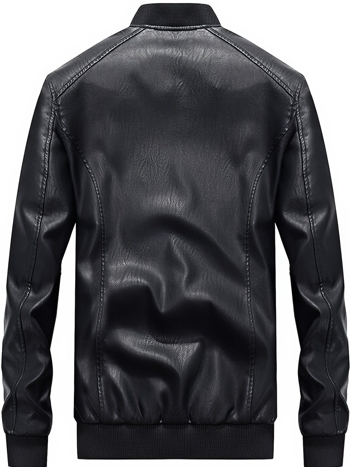 Men's Stand Collar Pu Leather Coat, Baseball Modern Jacket, Casual Long Sleeve Motorcycle Outwear Jacket
