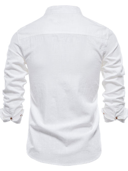 Men's Plain Color Cotton Single Breasted Long Sleeve Shirts Men's Clothes