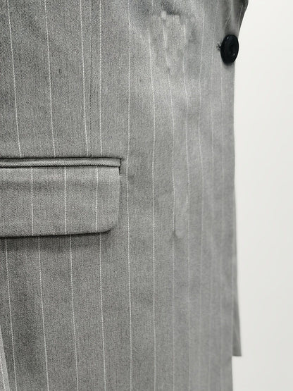 Small Size & Order Size Up, Men's Casual Striped Light Gray Suit