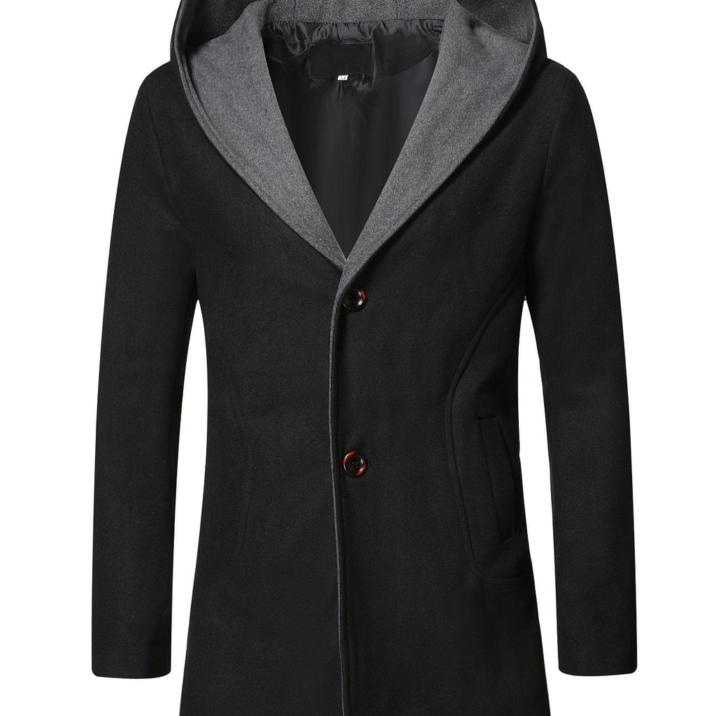 Men's Wool Coat Winter Long Trench Coat Classic Hooded Jacket Top Coat