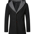 Men's Wool Coat Winter Long Trench Coat Classic Hooded Jacket Top Coat