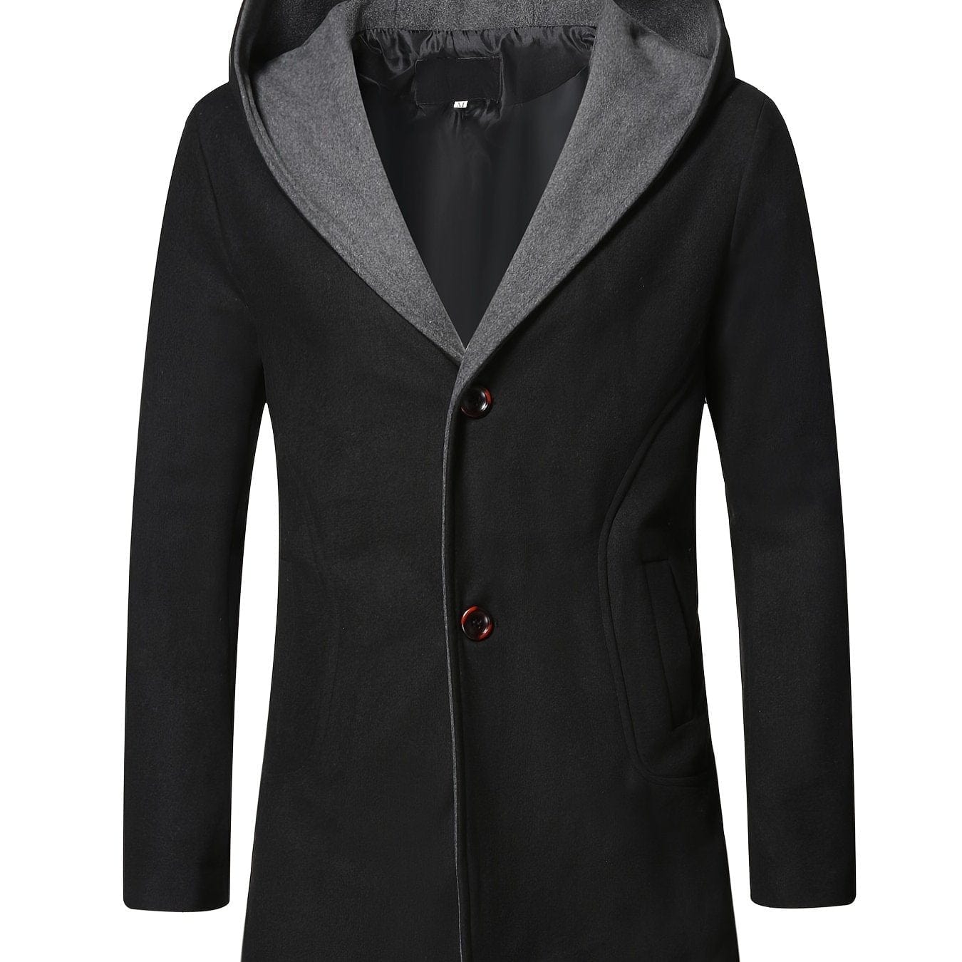 Men's Wool Coat Winter Long Trench Coat Classic Hooded Jacket Top Coat
