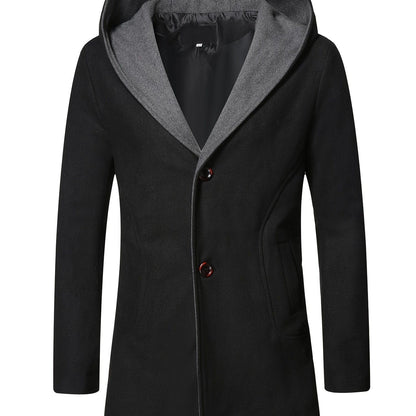 Men's Wool Coat Winter Long Trench Coat Classic Hooded Jacket Top Coat