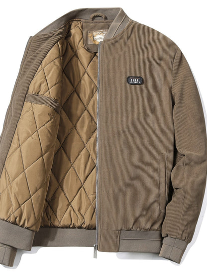 Men's Patched Detail Corduroy Bomber Jacket For Winter