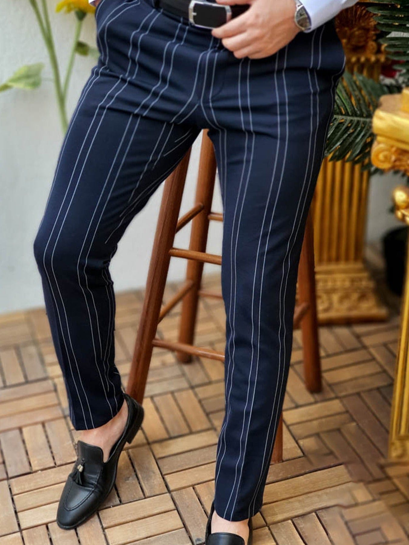 2022 Autumn And Winter New Double Stripes Casual Fashion Pencil Pants Men's Business Social Elastic Pants Casual Suit Pants