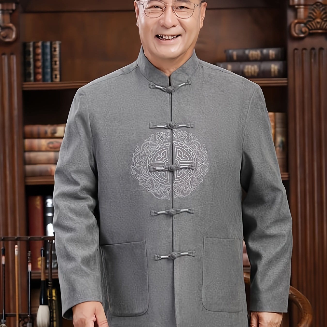Men's New Winter Warm Chinese Style Tang Suit Small Stand Collar Chinese Knot Dish Buckle Coat, Tang Suit, Hanfu, Year Of The Rabbit Costume Clothing ( Chinese Size, Please Check The Size Guide Carefully )