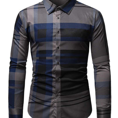 One Size Smaller,  Men's Plaid Print Long Sleeve Shirt