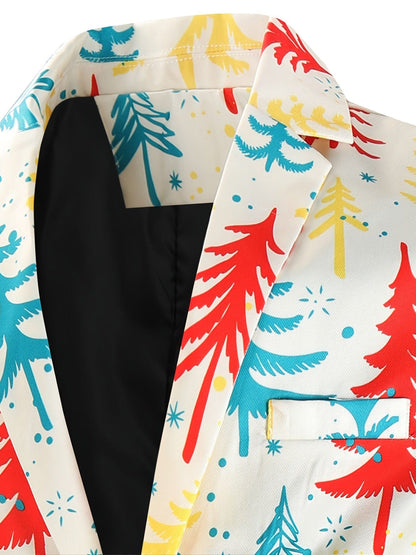 2pcs Men's Suit Jackets And Pants Funny Printed With Christmas Tree