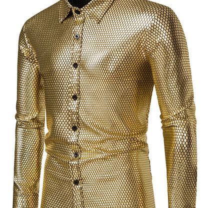 Men's Gold Print Long Sleeve Shirt