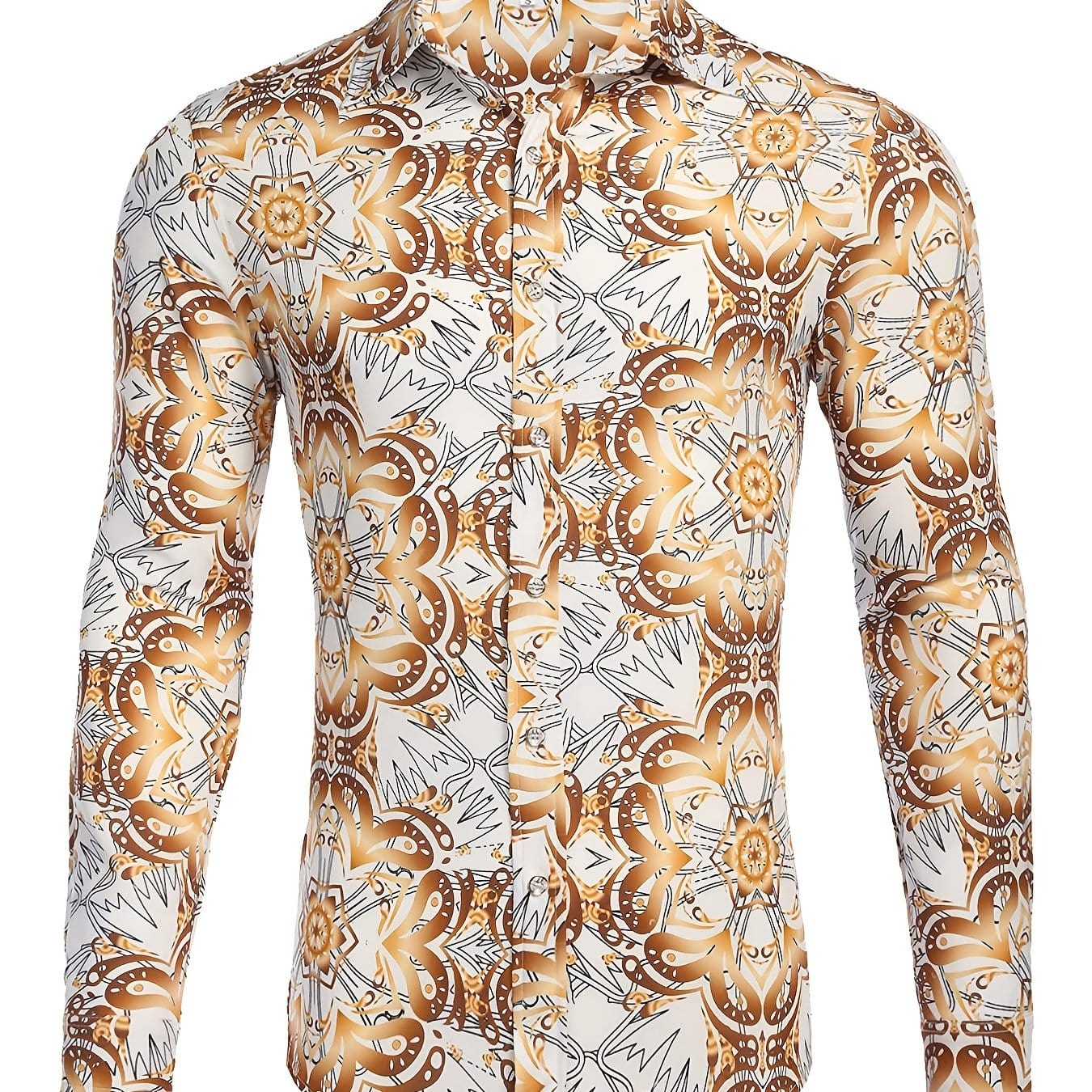 Men's Long Sleeve Luxury Design Print Dress Shirt, Casual Button Down Shirt For Party, Wedding, Banquet, Prom, Nightclub