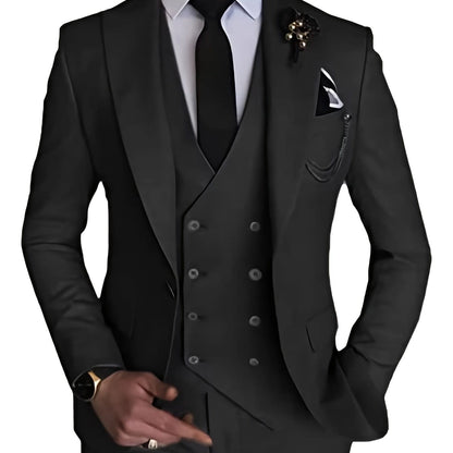Men's Gentlemen Suits With Slim Fit Blazer & Double Breasted Vest & Pants Set For Wedding Formal Business Party