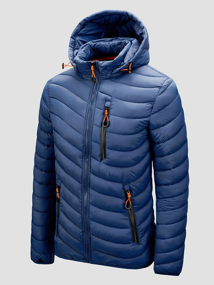 Men's Casual Classic Hooded Padded Jacket, Long Sleeve Fleece Thermal Detachable Drawstrings Outwear For Winter