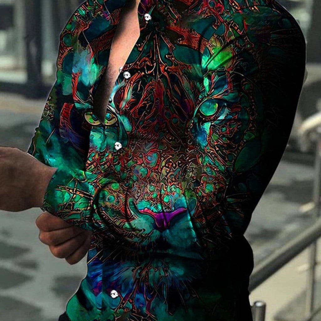 New Men's Printed Green Long Sleeve Shirt Christmas Gifts
