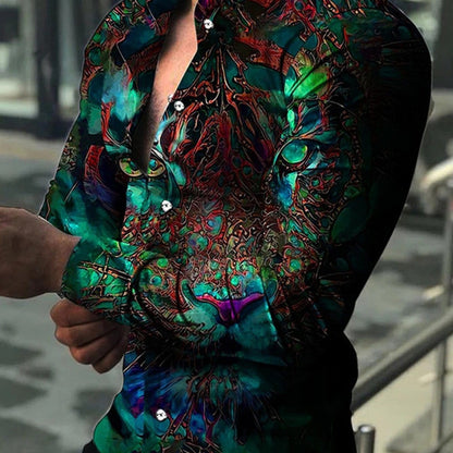 New Men's Printed Green Long Sleeve Shirt Christmas Gifts