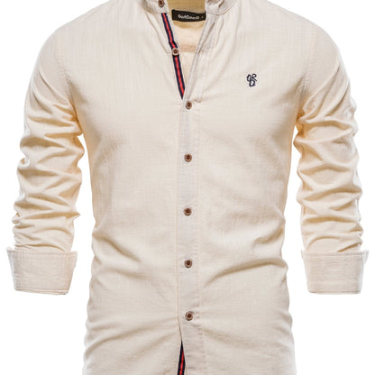 Men's Plain Color Cotton Single Breasted Long Sleeve Shirts Men's Clothes