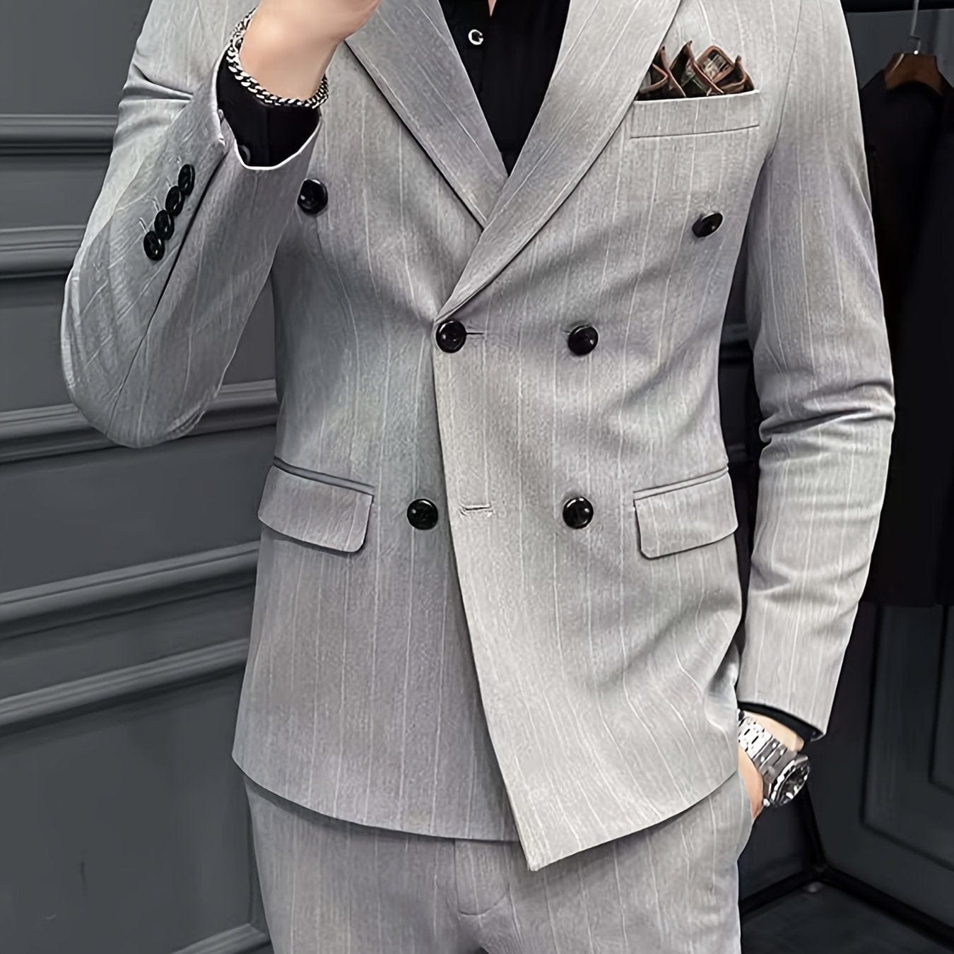 Men's Casual Striped Double Breasted Suit Top