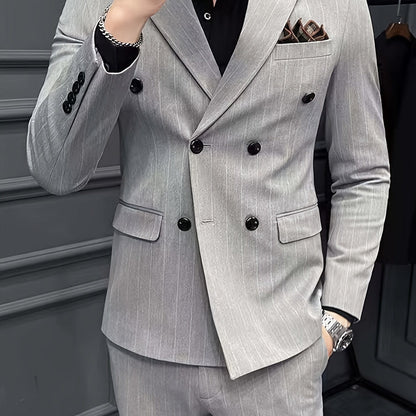 Men's Casual Striped Double Breasted Suit Top