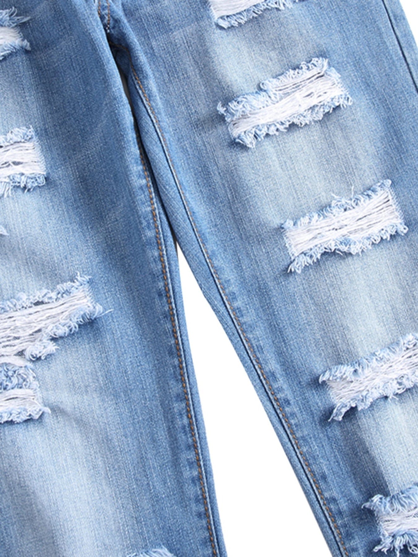 Men's Ripped Distressed Slim Fit Straight Leg Denim Jeans