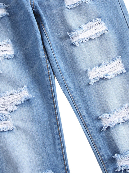 Men's Ripped Distressed Slim Fit Straight Leg Denim Jeans