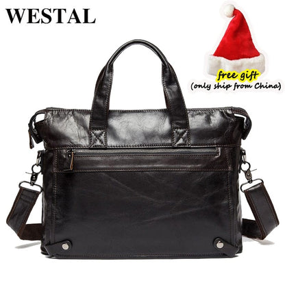 WESTAL Men's Leather Handbags Totes Bags Men Leather Laptop Bags Men's Shoulder Bag Business Briefcases Crossbody Messenger Bag