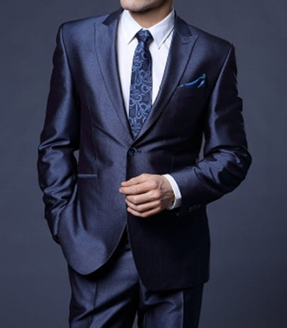 Fashion Casual Custom Made Groom Tuxedo Navy Blue Peak Lapel Wedding/Prom Best Man Suits Bridegroom (Jacket+Pants+Vest)
