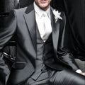 Fashion Casual Custom Made Groom Tuxedo Navy Blue Peak Lapel Wedding/Prom Best Man Suits Bridegroom (Jacket+Pants+Vest)