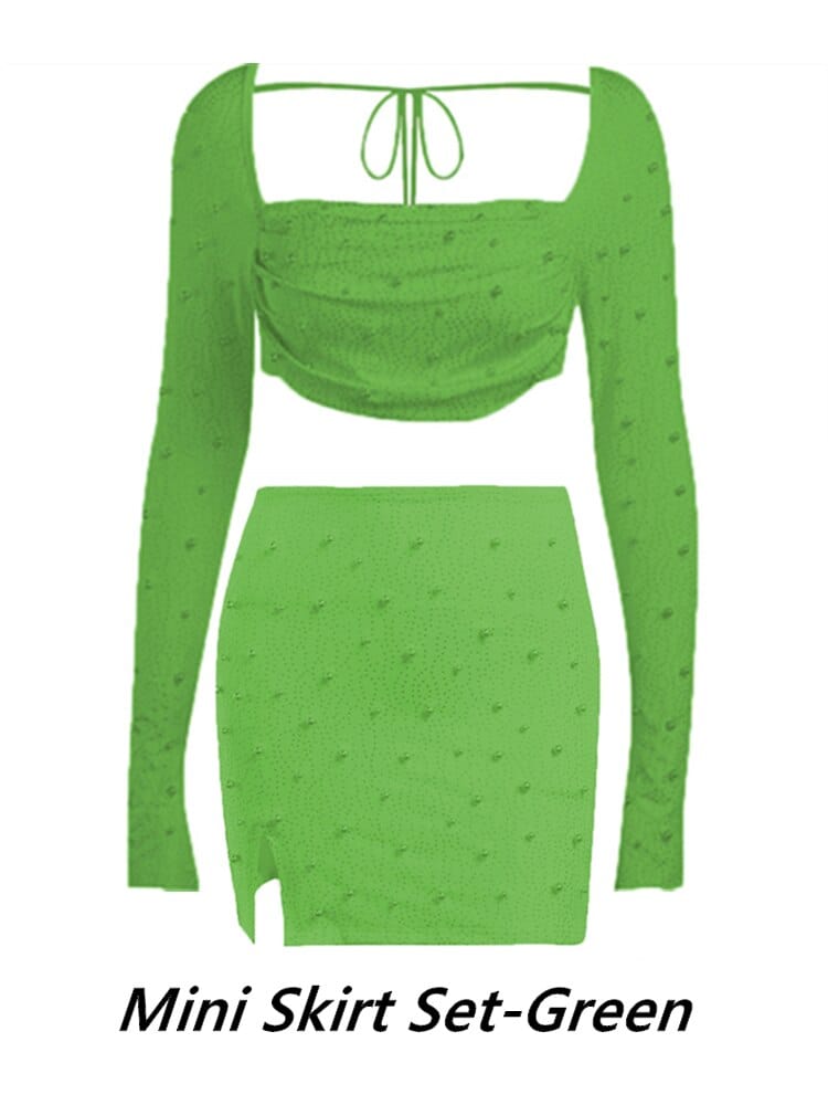 Lx Guiser Y2k Bodycon Sexy Two Piece Skirt Sets Women Outfits Square Collar Party Elegant Fashion Robe Woman Dresses Short Set