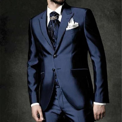 Fashion Casual Custom Made Groom Tuxedo Navy Blue Peak Lapel Wedding/Prom Best Man Suits Bridegroom (Jacket+Pants+Vest)